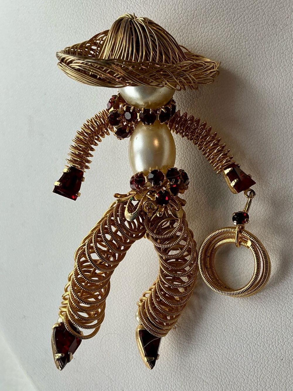 Rare MCM Large 3” Signed WEISS Figural Cowboy Brooch Pin Lasso Red Rhinestone